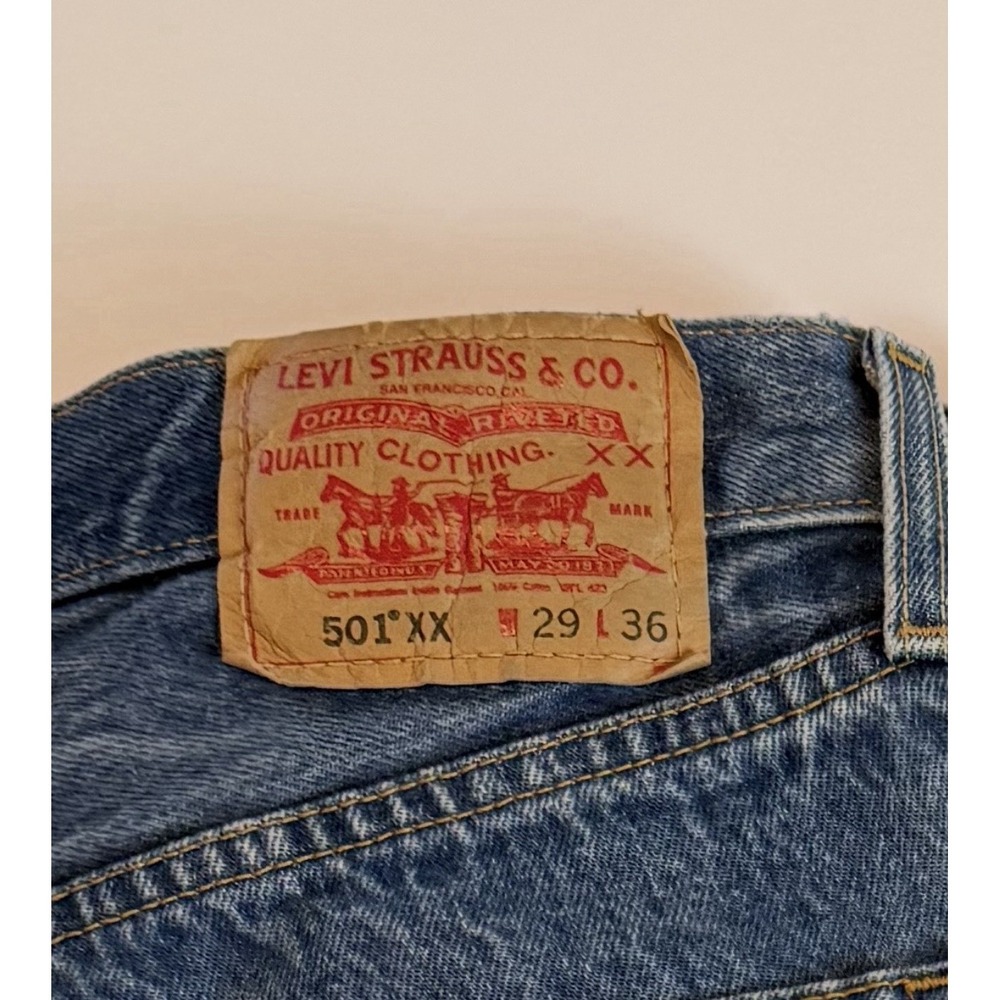 Levis 501xx Y2K Vintage Jean Sz 29x36 Womens Medium Wash Blue Long Boho Western - Picture 8 of 11